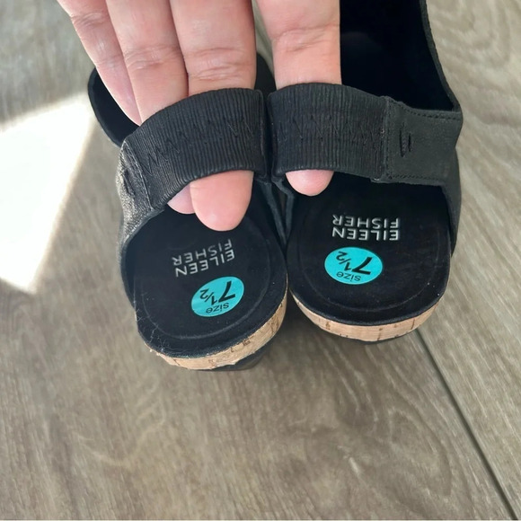 Eileen Fisher Black Pebbled Leather Open Toe Slingback Ankle Bootie - Picture 6 of 14